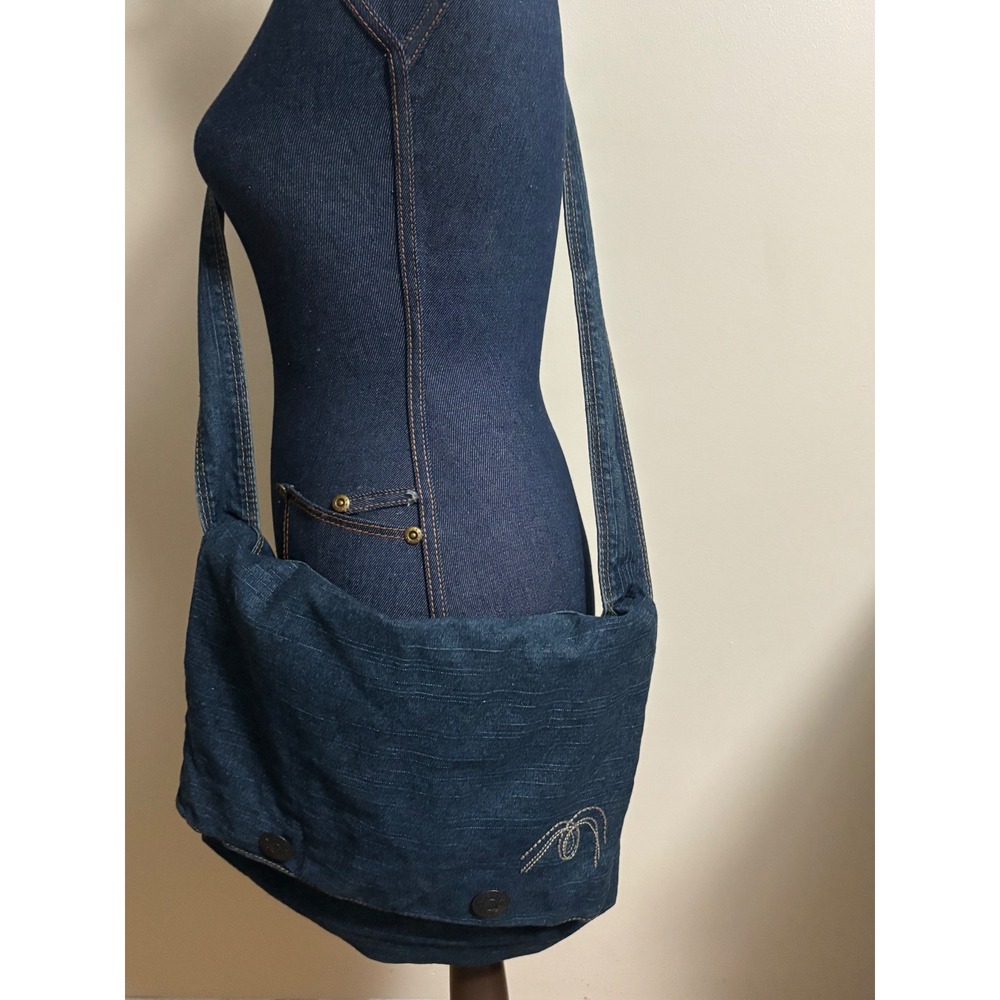 Mavi Jeans Co Dark Wash Denim Messenger Bag Crossbody Embroidered Flap Y2K Style